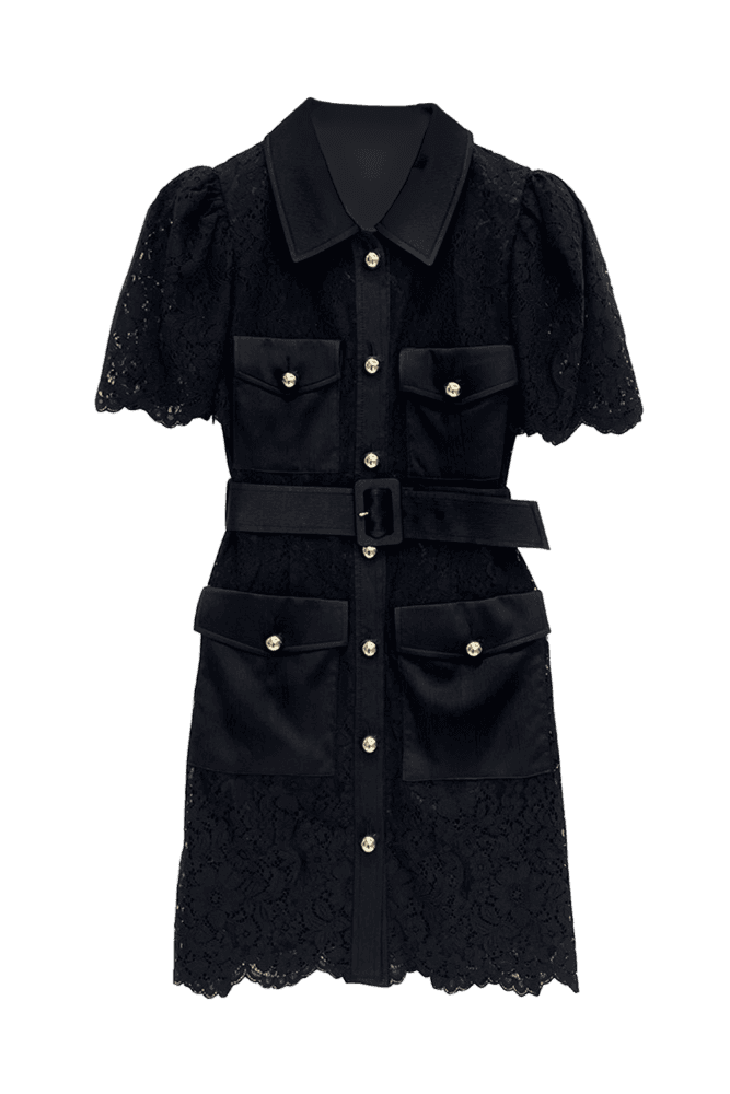 Lace Shirt Dress (Black)
