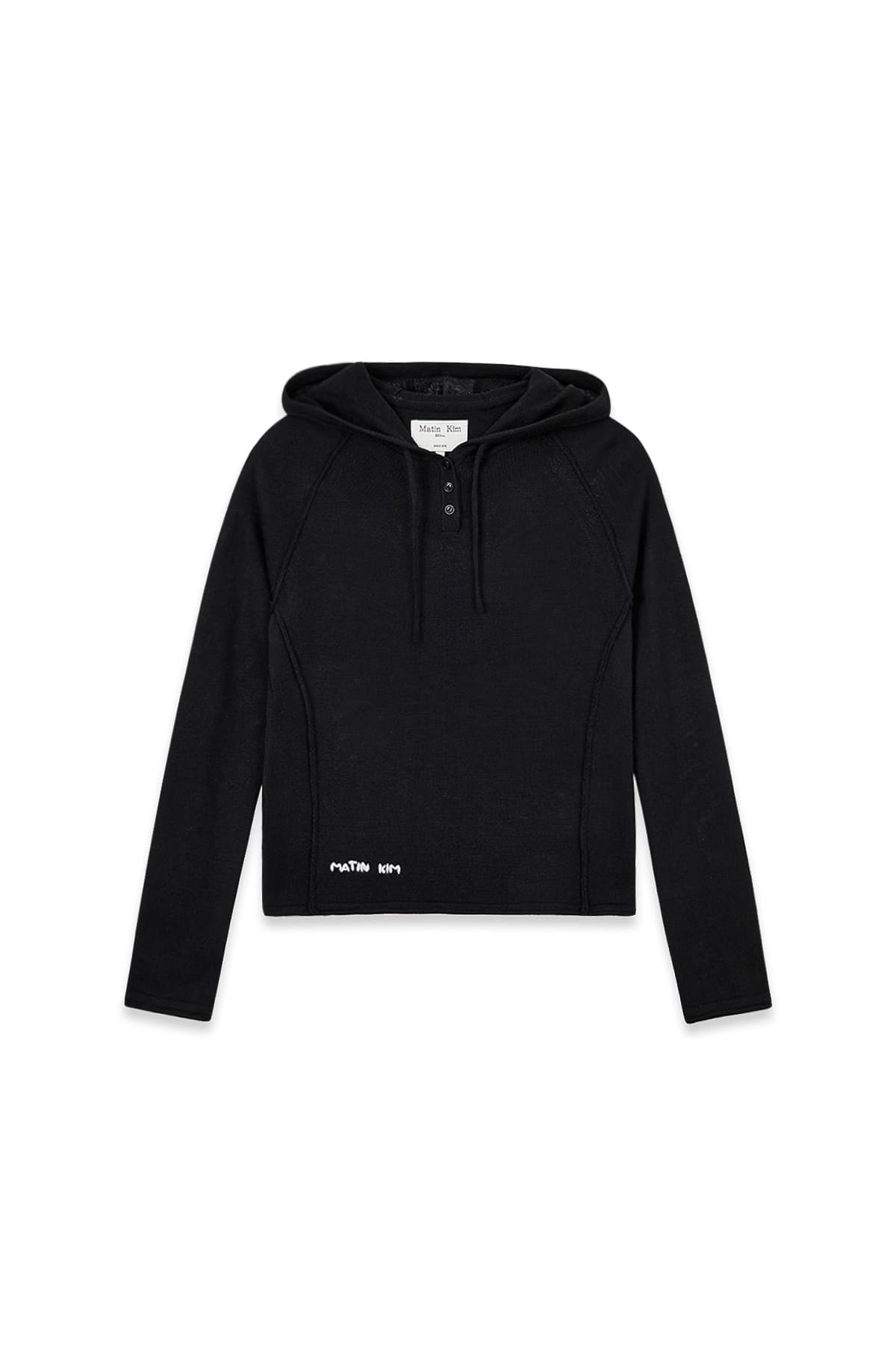 BUTTON HOODY RAGLAN KNIT TOP IN BLACK