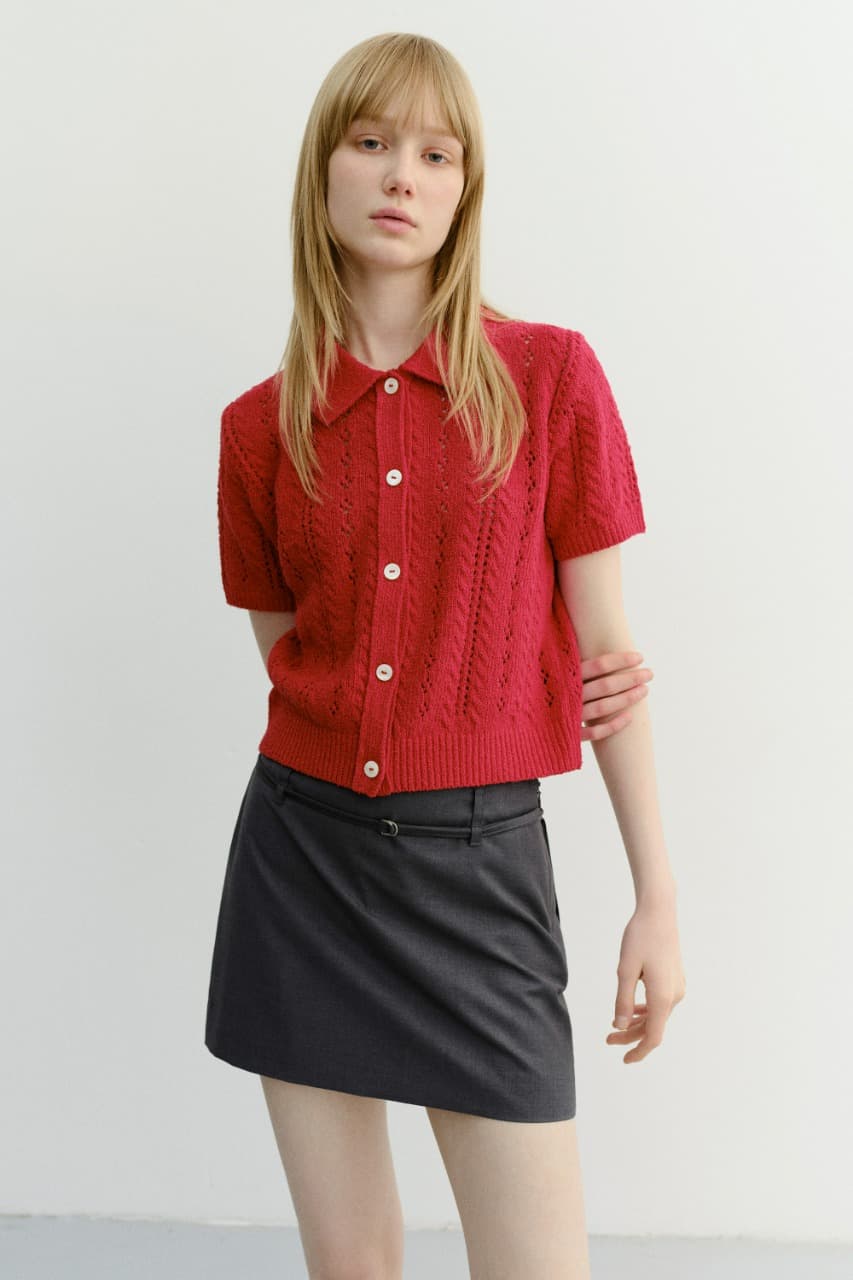 COLLARED HALF SLEEVE CARDIGAN RED_UDSW6B223R2