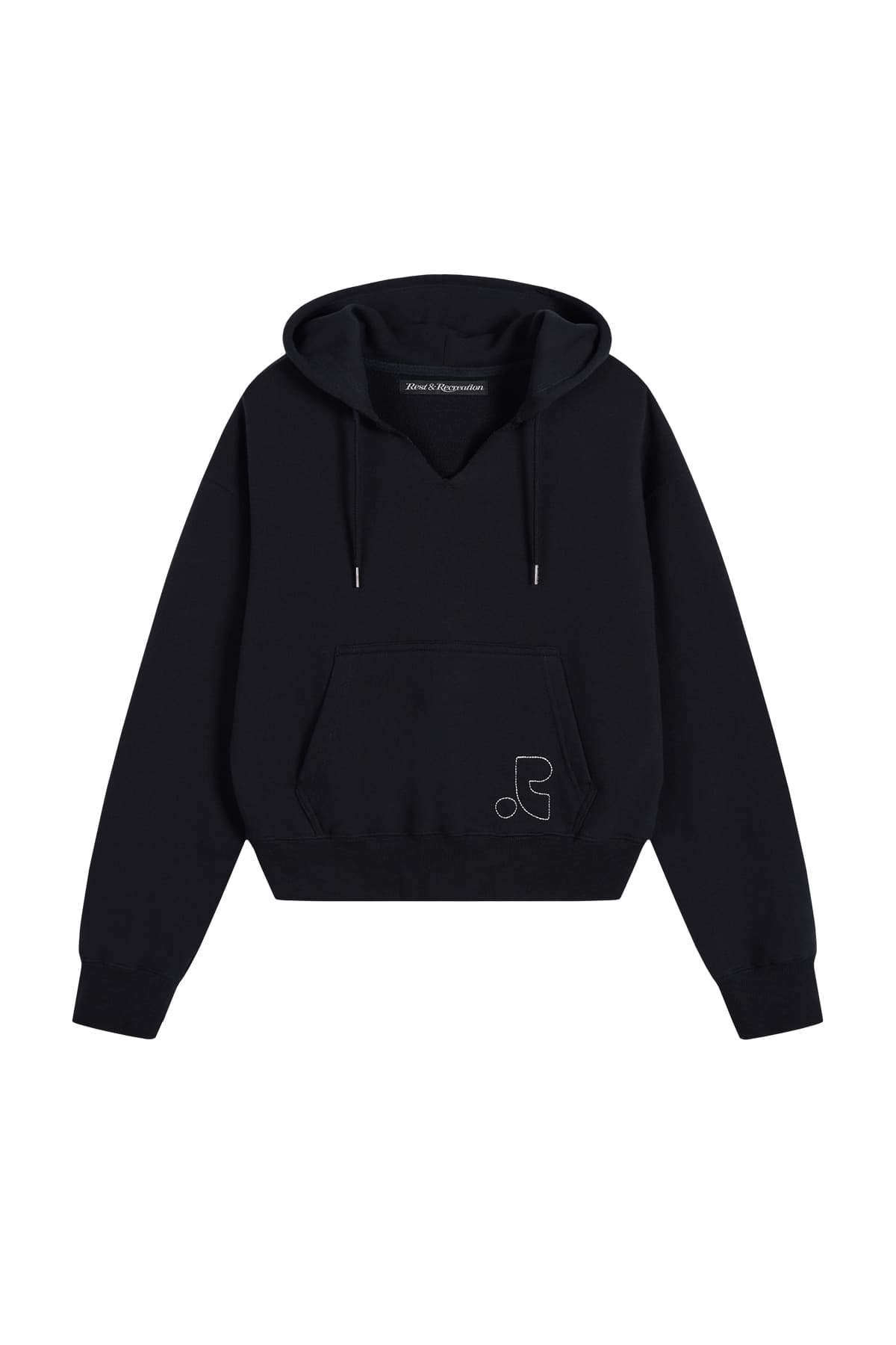 V-NECK CROPPED HOODIE - NAVY