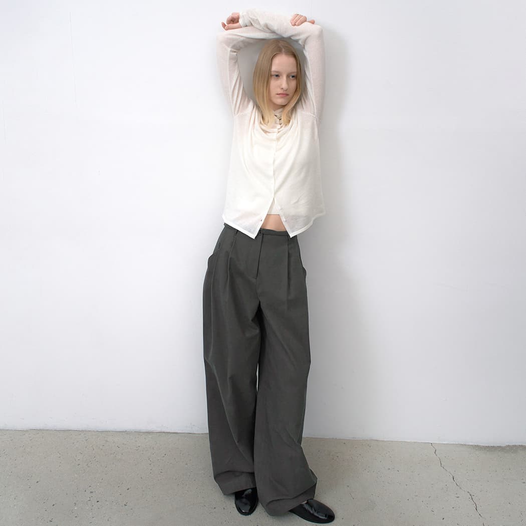 (PT-5722)BELTED TWO TUCK WIDE PANTS S