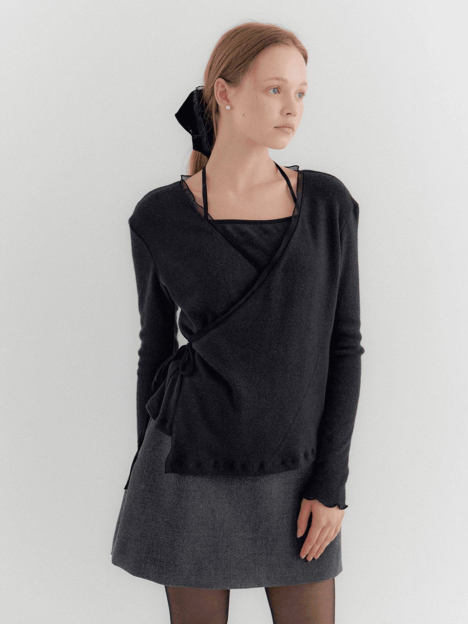 Chiffon Layered Wrap T-Shirts / Dark Navy(3color)