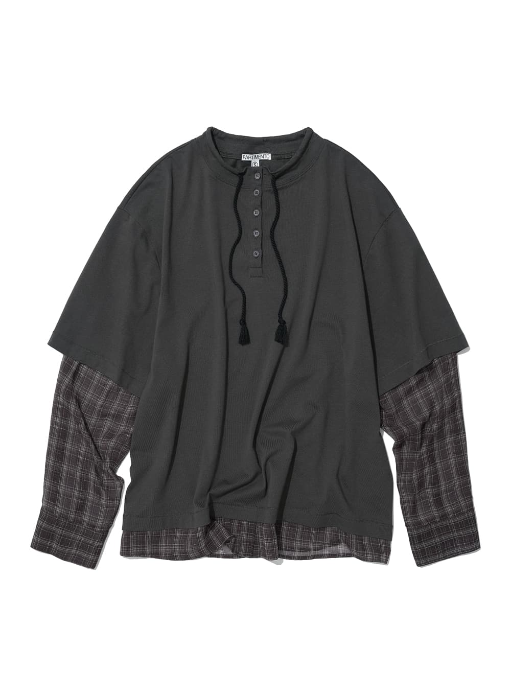 HENLEY NECK ALL-IN-ONE LONG SLEEVE TEE_CHARCOAL