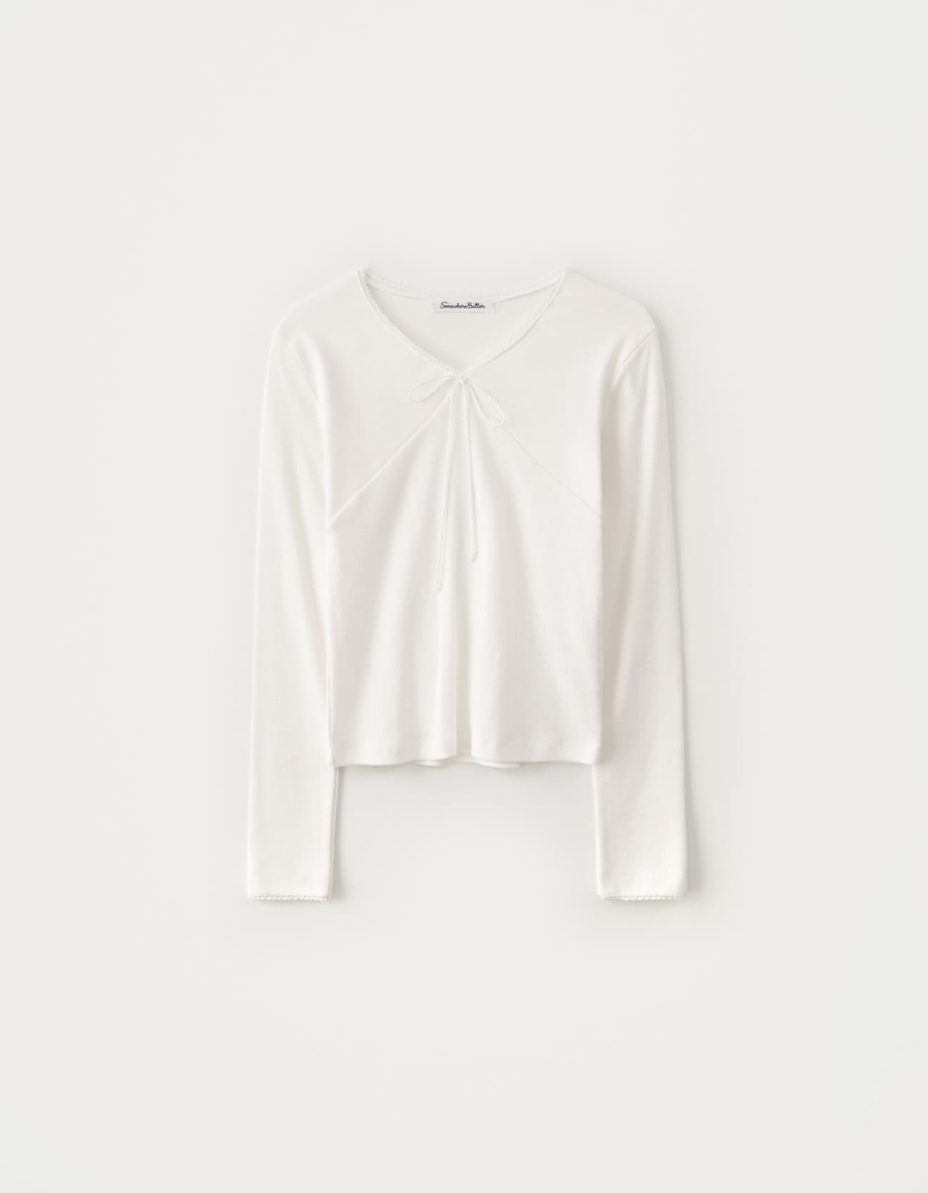 V-Neck Ribbon Top - Ivory