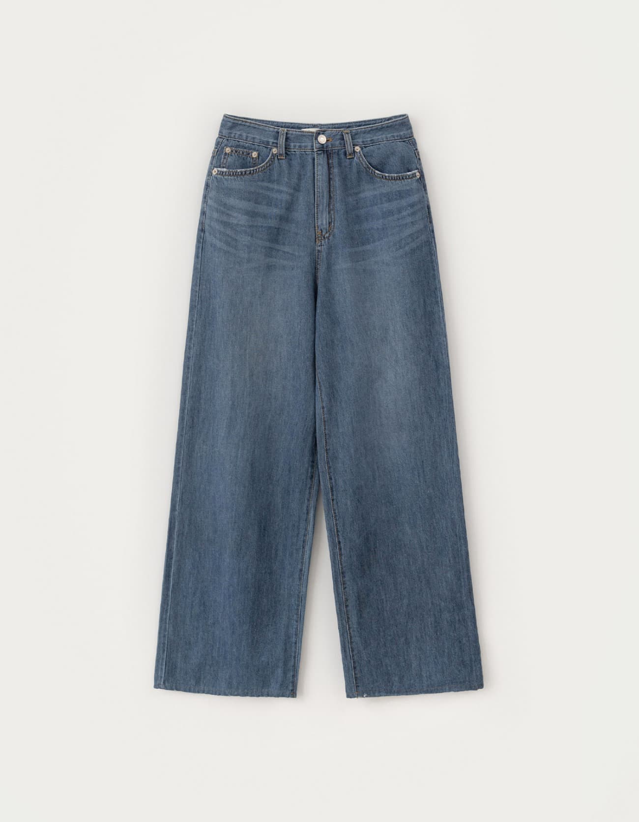 5.29 출고 Back Buckle Wide Denim Pants - Middle Blue
