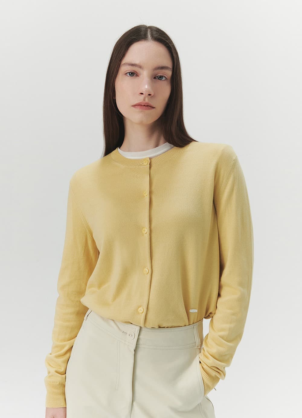Classic Round Knit Cardigan - Light Yellow