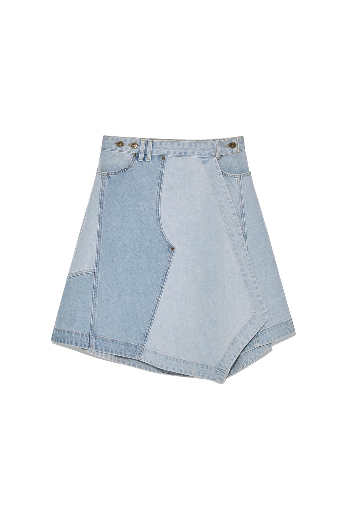DENIM MIXED FLARE SKIRT IN LIGHT BLUE