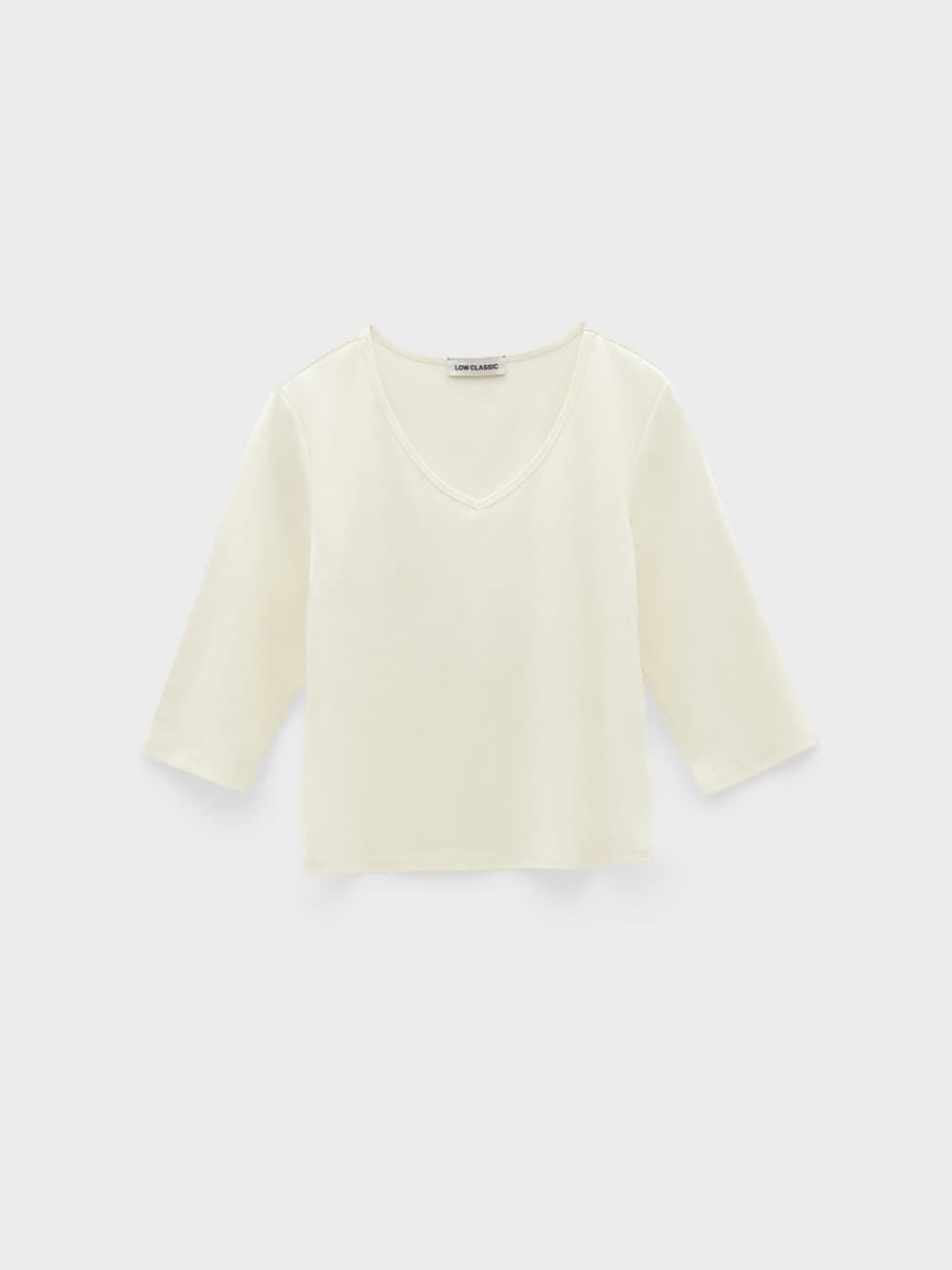 Deep V-Neck Stretchy T-Shirts_Cream