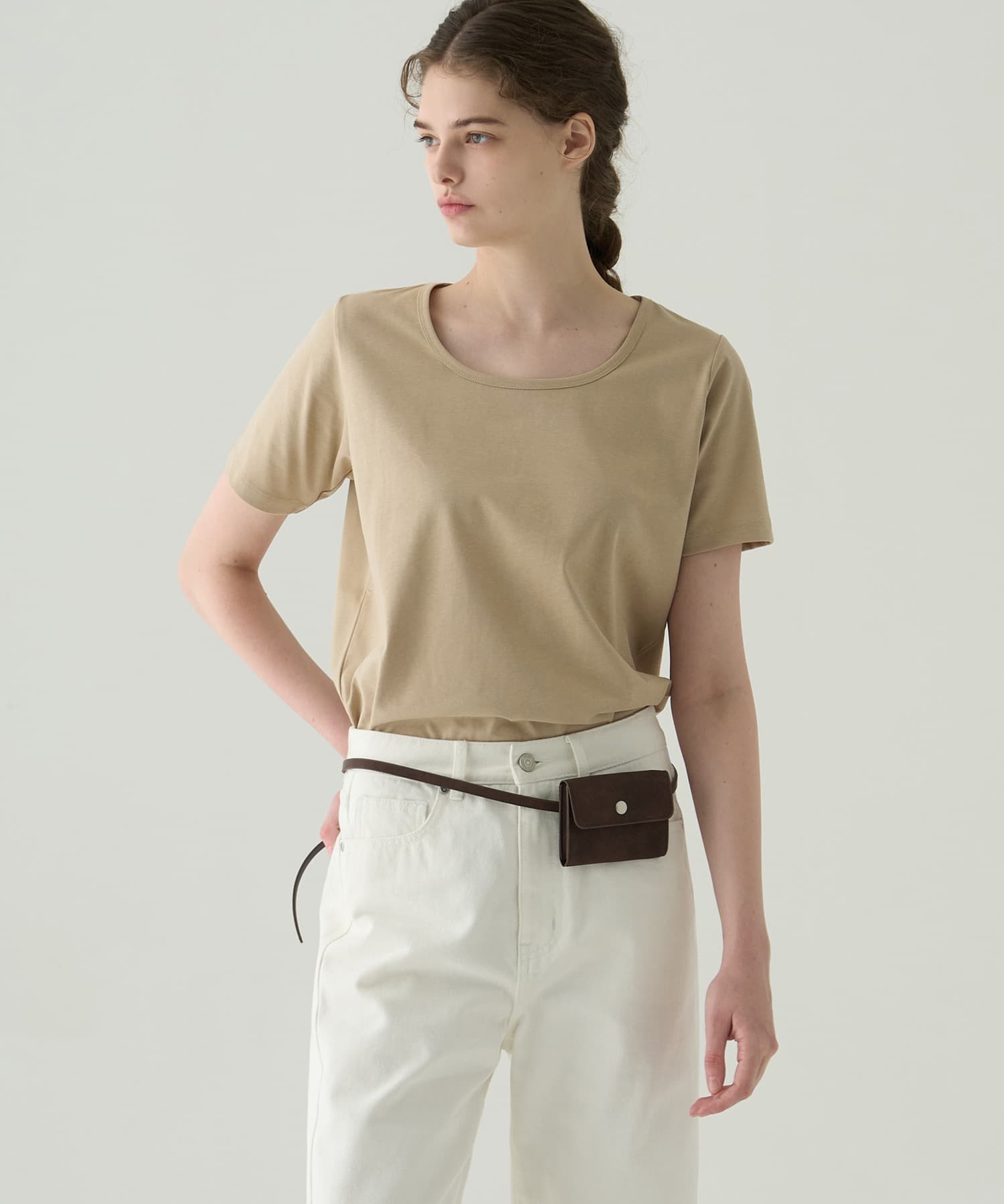 수피마 실켓 유 넥 반팔 티셔츠 [BEIGE]