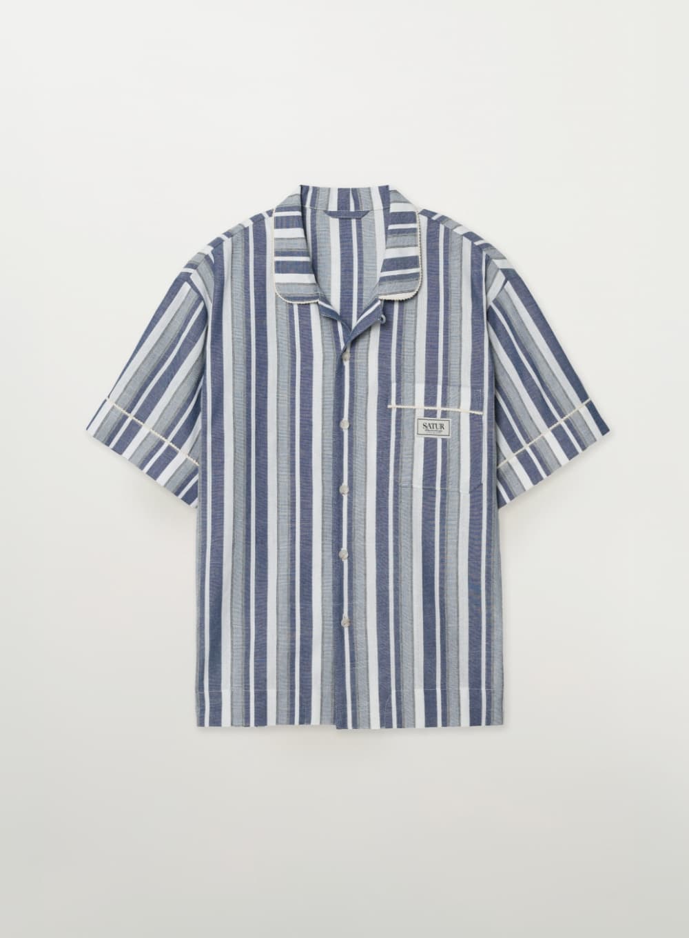 Homewear Stripe Open Collar Half Shirt - Blue
