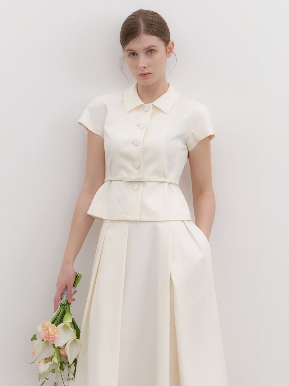 Cap-sleeve Jacket(벨트 제공)/ Ivory(2color)