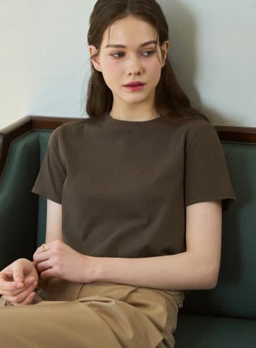 수피마 실켓 크루넥 반팔 티셔츠 [BROWN]