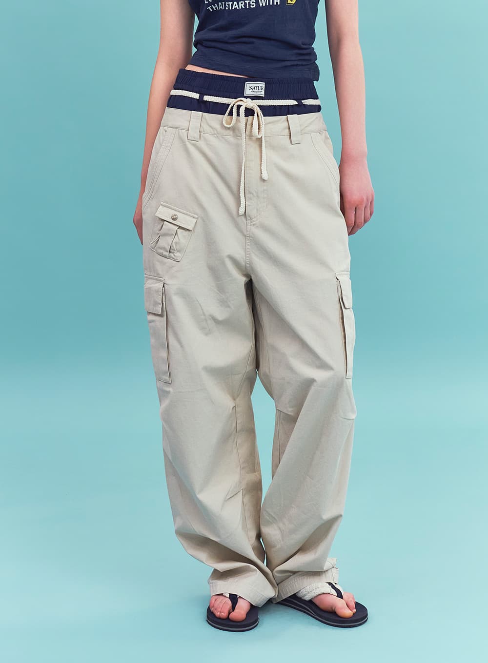 Cotton Ripstop Cargo Pants - Beige