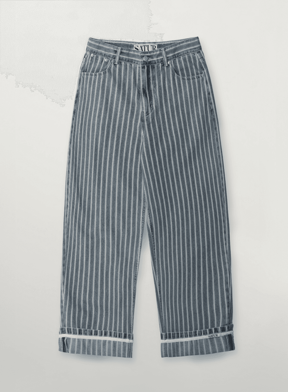 Stripe Denim Roll Up Pants - Blue