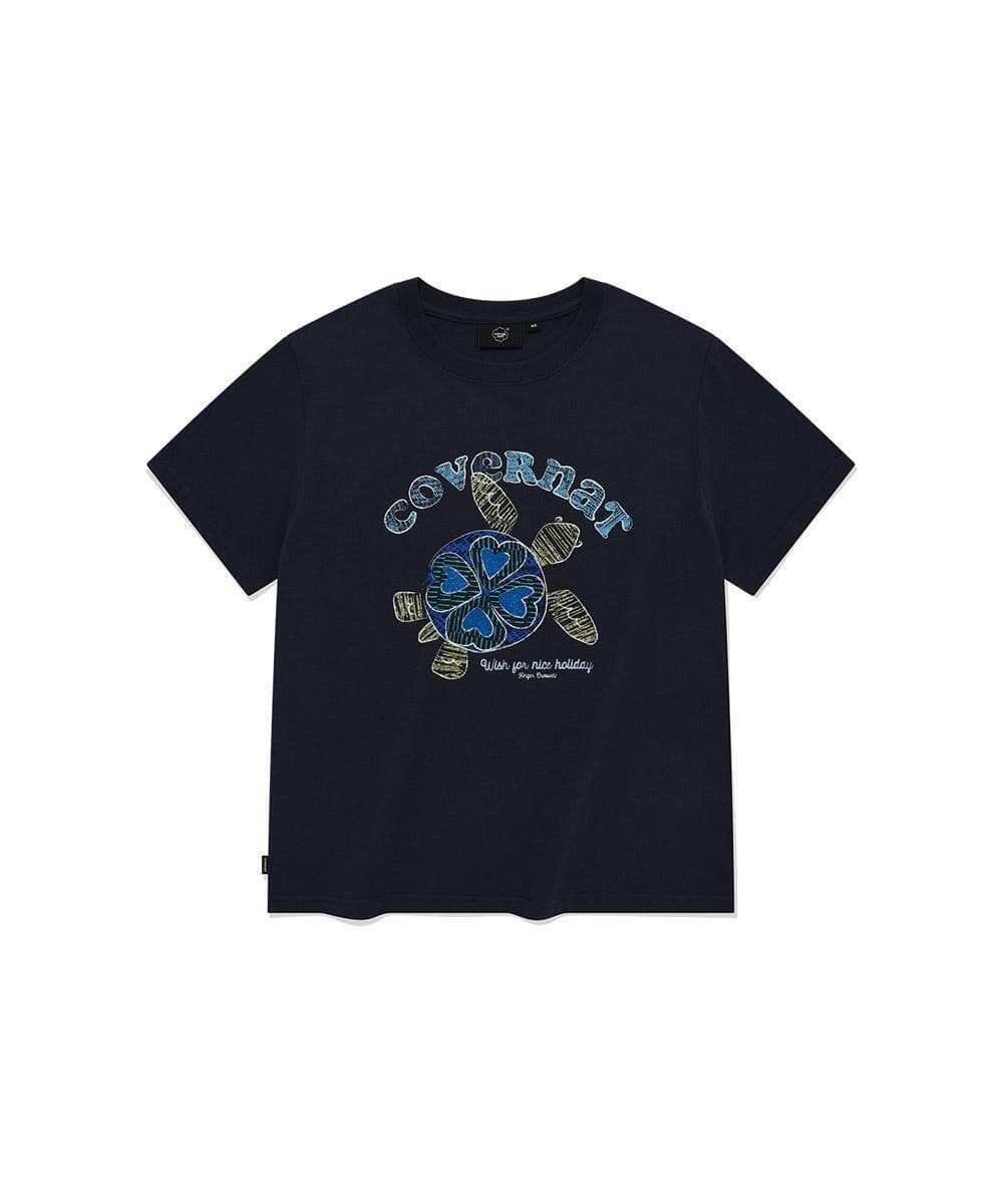 우먼 두들 터틀 티셔츠 Navy