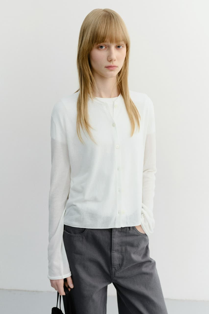 SUMMER ESSENTIAL CREWNECK CARDIGAN WHITE_UDSW6B222WT