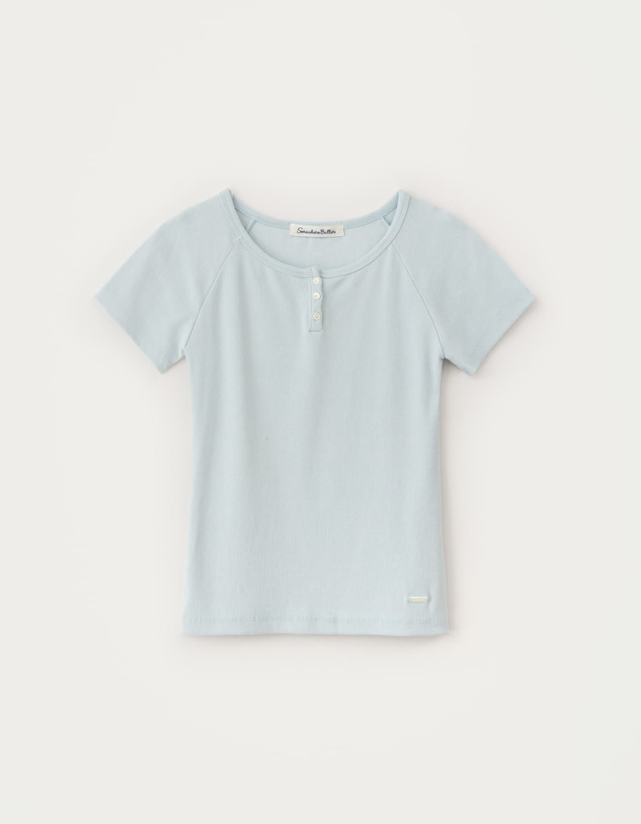 Lay Button Raglan Top - Light Blue