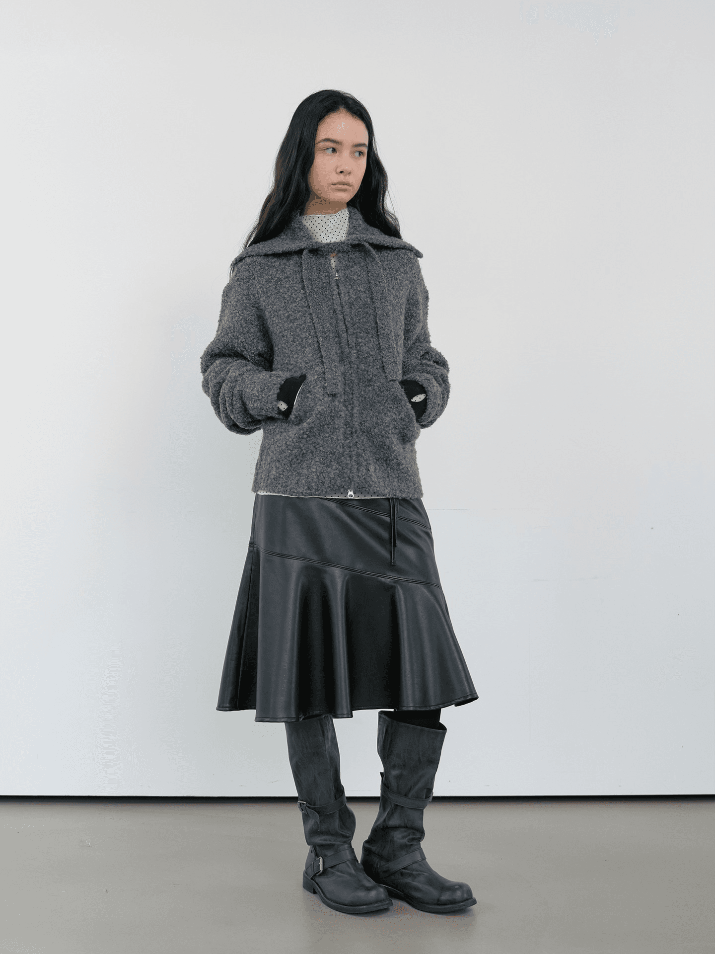 OFFSET DETAIL LEATHER SKIRT_BLACK