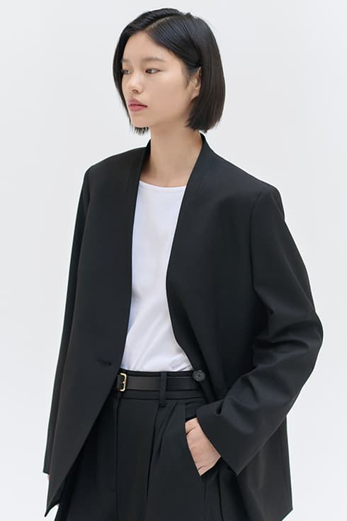 25SN collarless minimal jacket [BK]