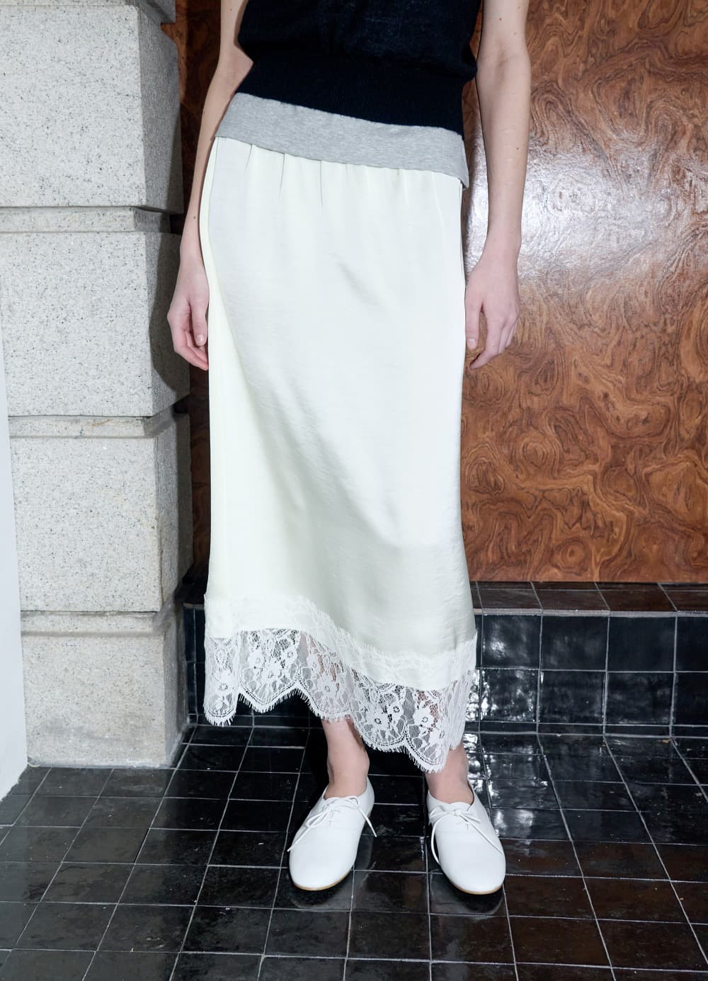 Layered Satin Lace Skirt - Sherbet Lemon