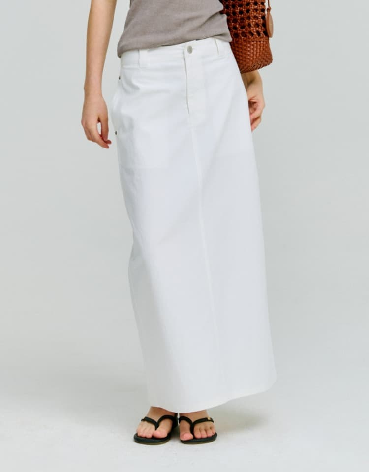 pocket h-line long skirt - white
