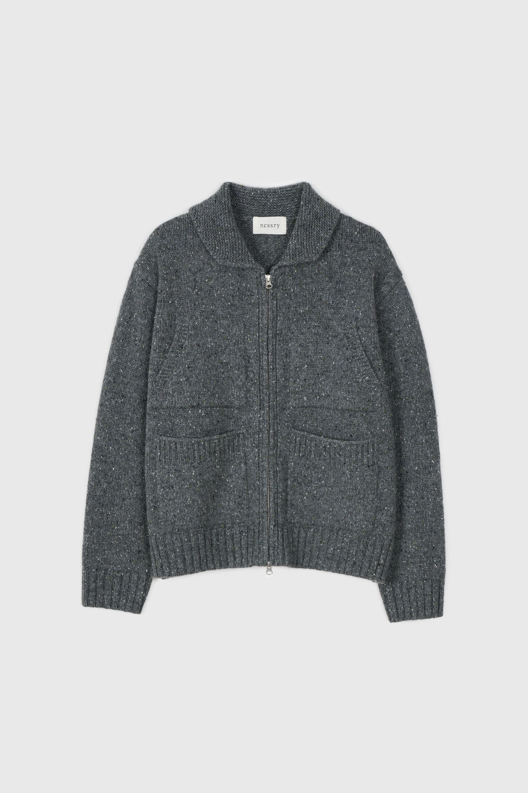 4pockets zip-up knit cardigan (Leaf Grey)