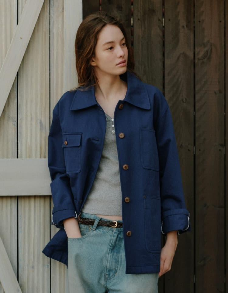 washing cotton work jacket - blue
