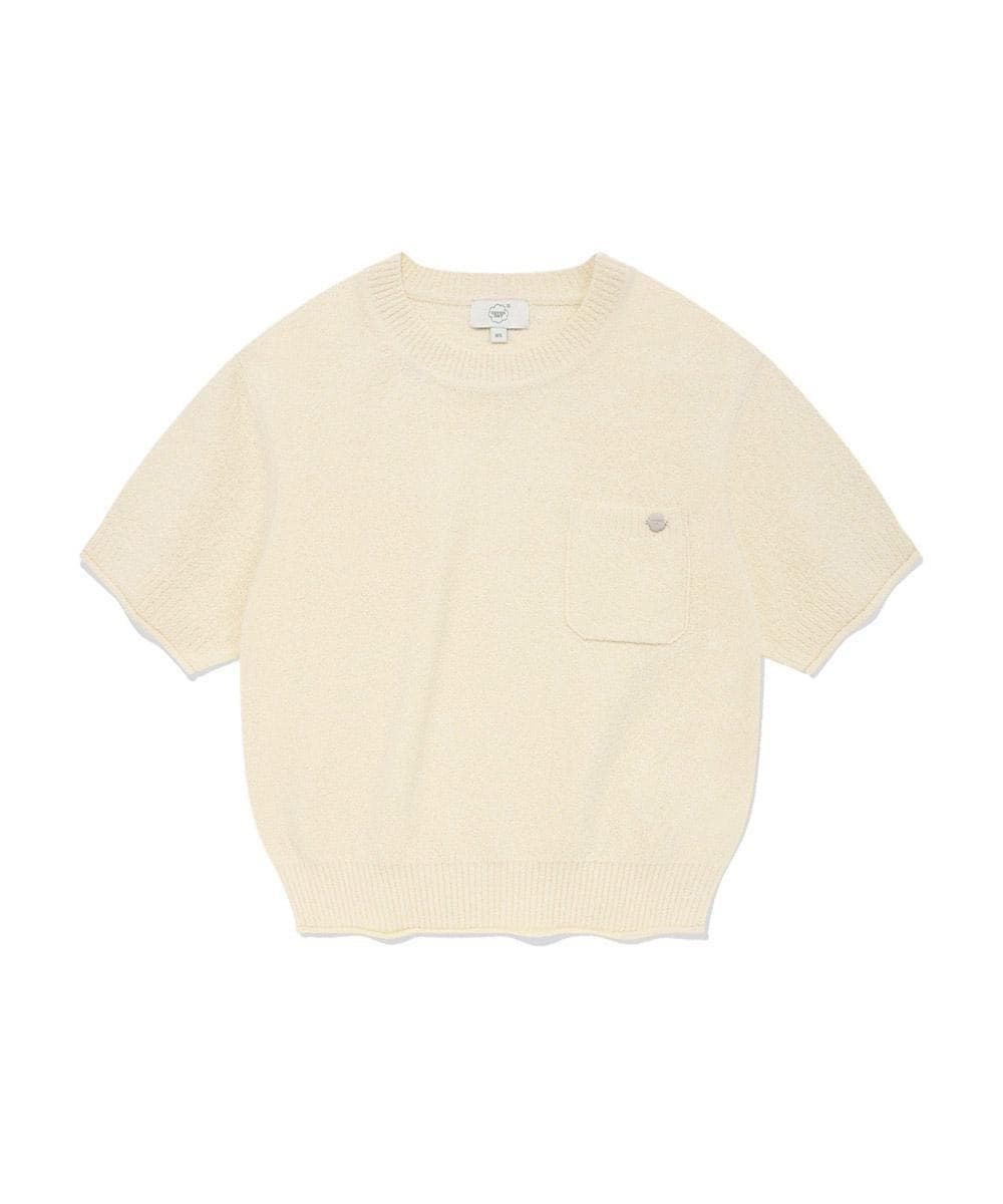 우먼 라운드 부클 반팔 니트 Ivory