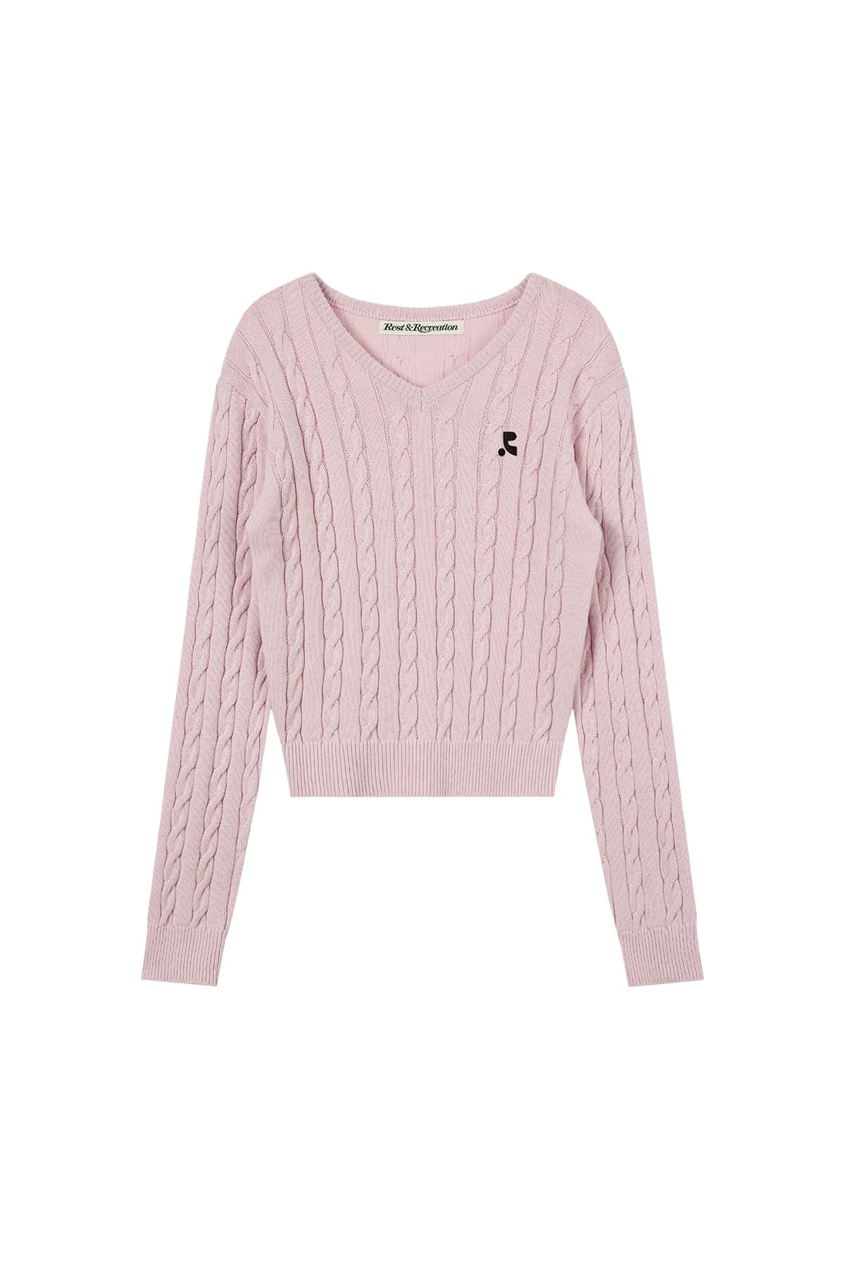 CABLE V-NECK KNIT TOP - PINK