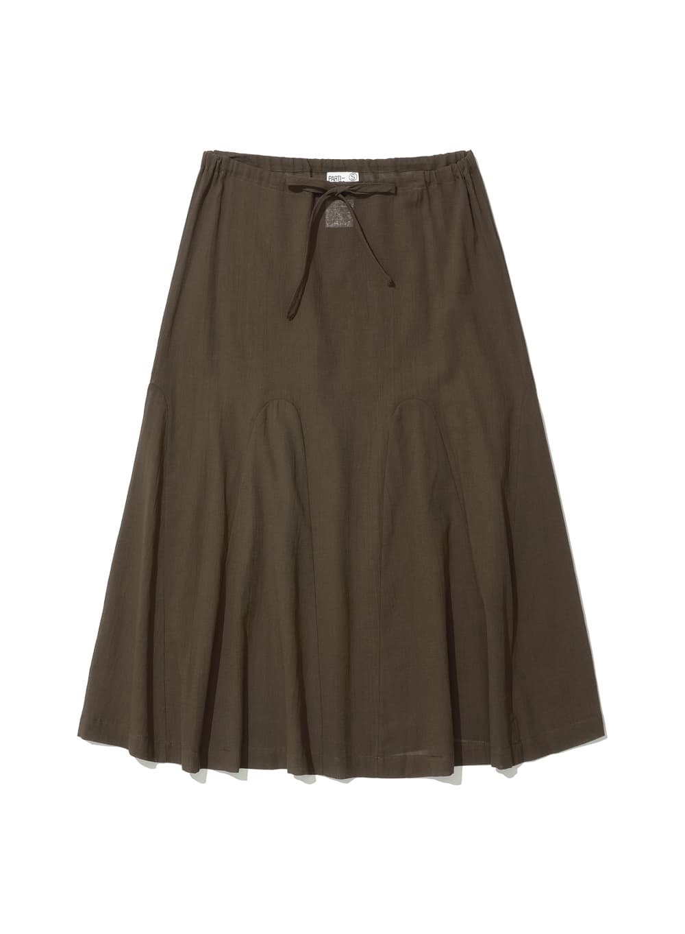 SHEER GORED MIDI SKIRT_BROWN