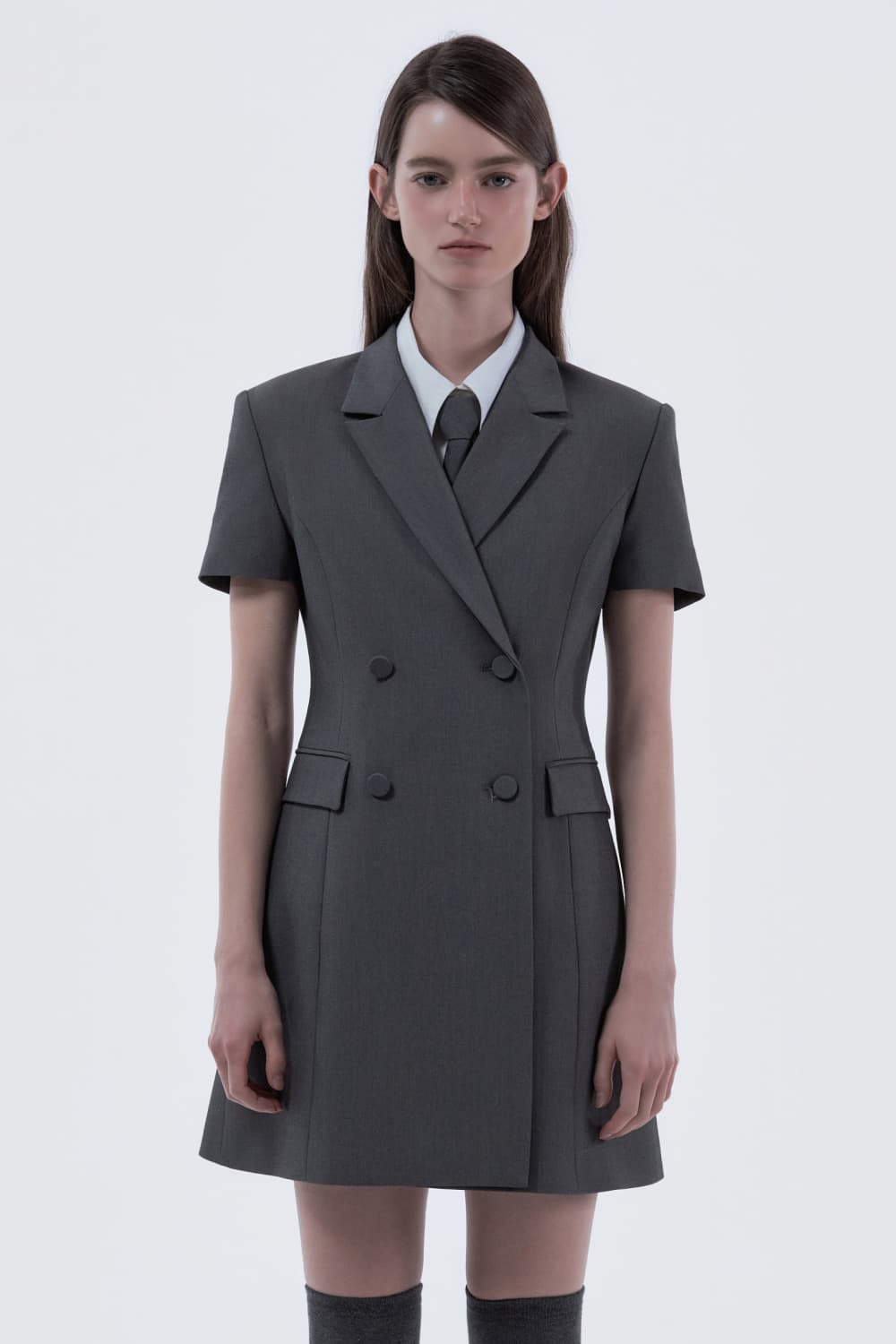 Jenn Half-Sleeve Suit Jacket Dress - Grey