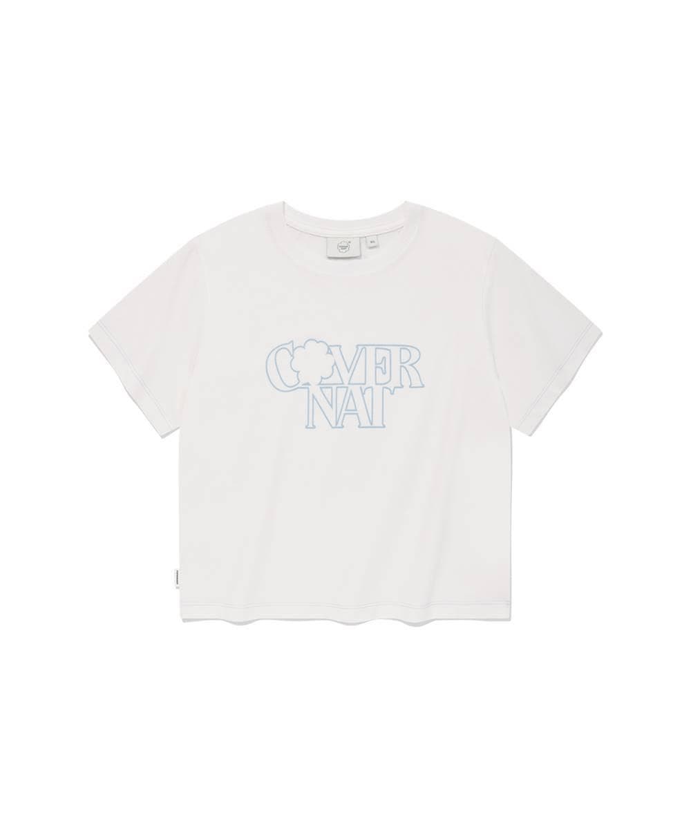 우먼 크롭 스티치 티셔츠 White