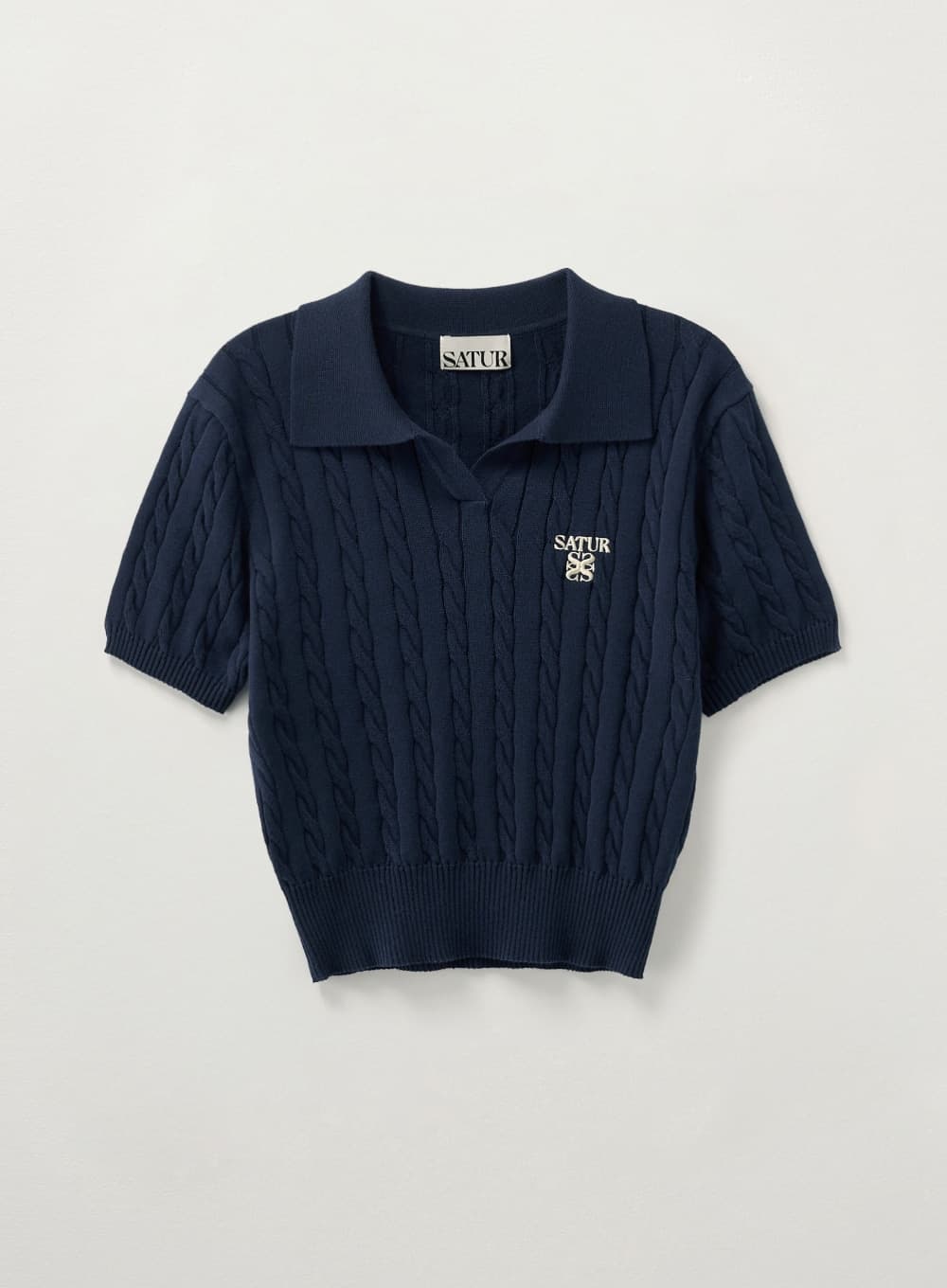 (W) Cable Collar Half Knit - Navy