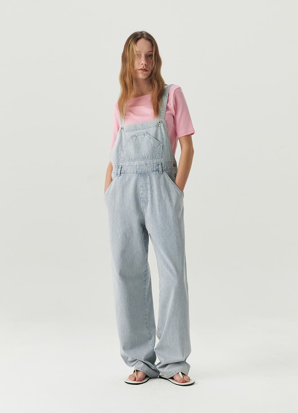 Washed Stripe Denim Overall - Stripe Blue
