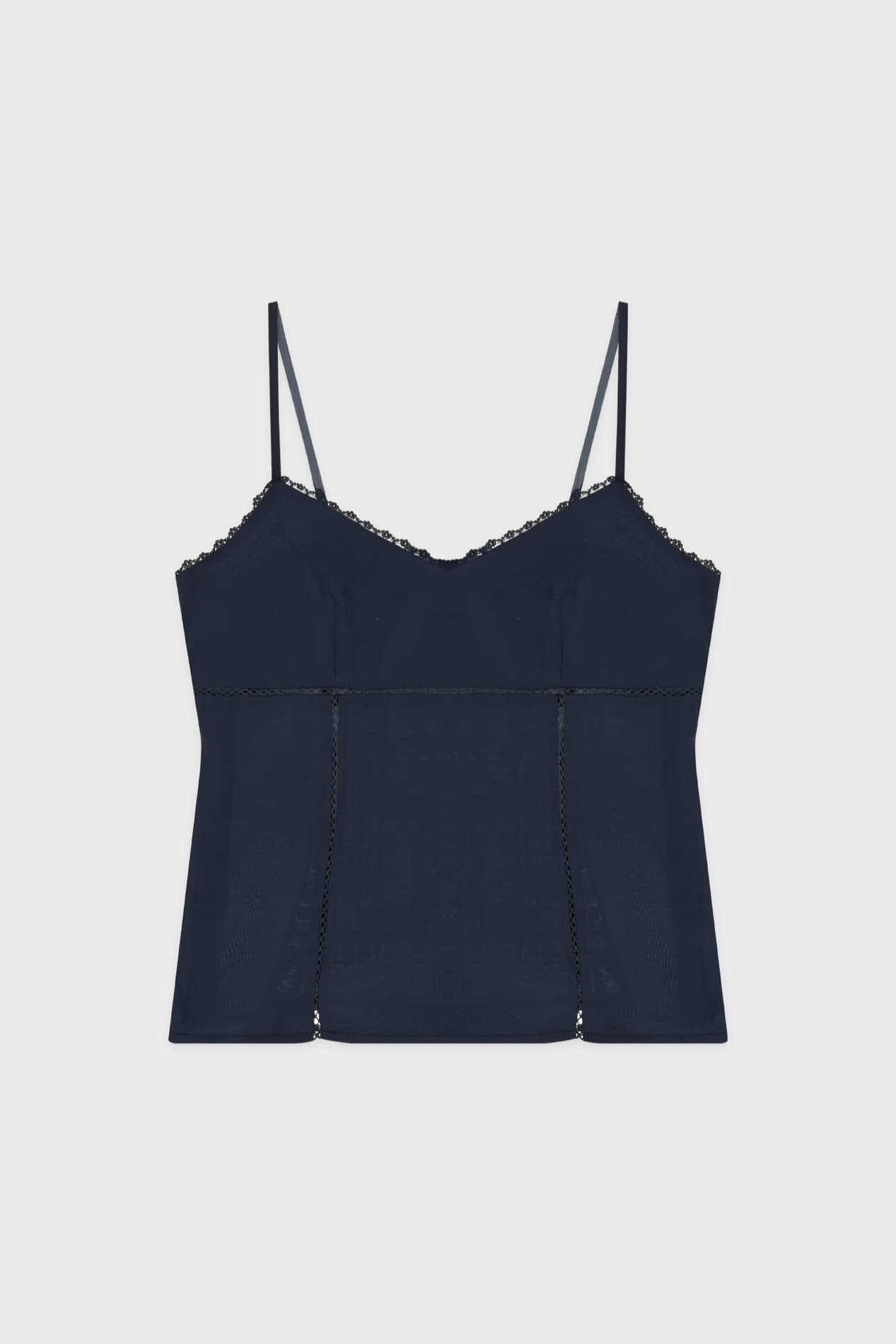 V-Neck Lace Silky Sleeveless (Navy)