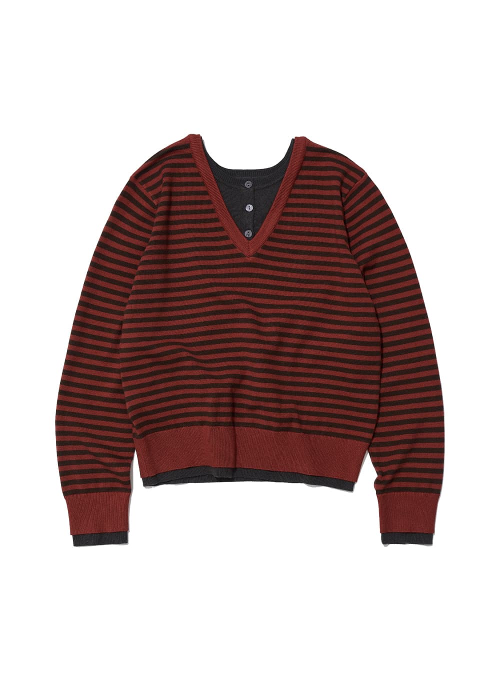 COLORBLOCK DOUBLE LAYERED KNIT SWEATER_CHILI STRIPE