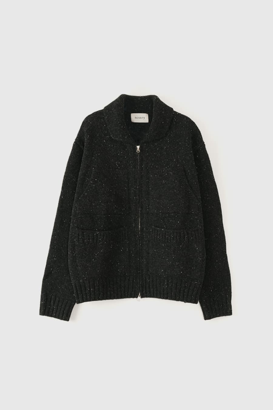 4pockets zip-up knit cardigan (Charcoal)