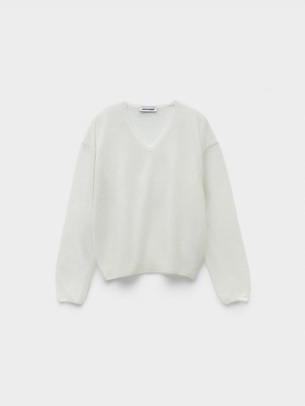 See-Through V-Neck Knit Pullover_White