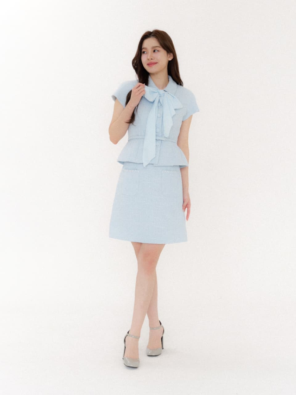 Ribbon Tweed Mini-Skirt/ Blue