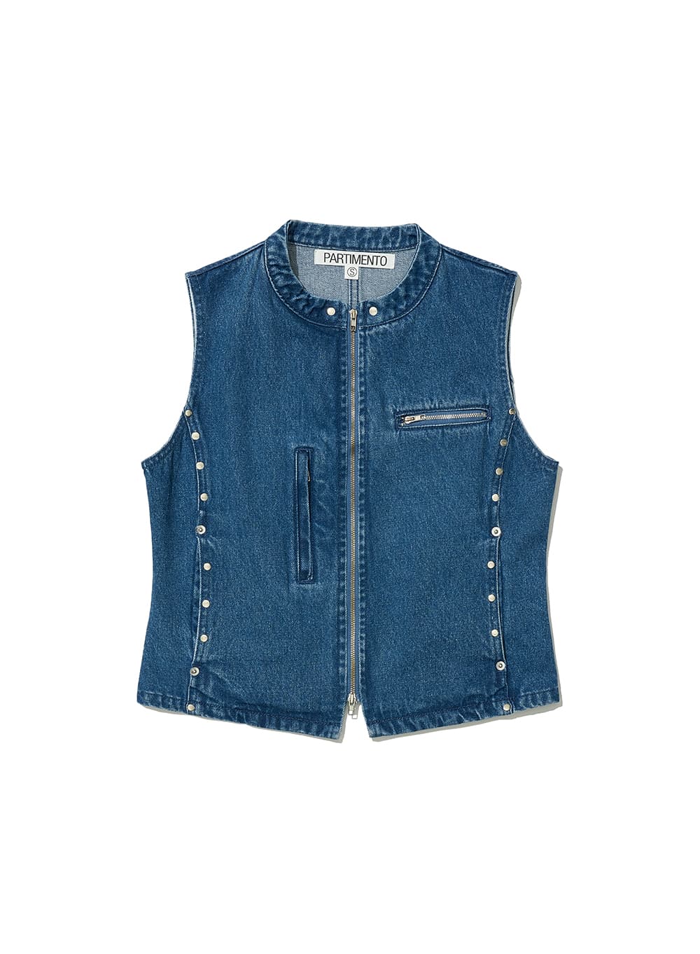 STUDED ZIP-UP DENIM JACKET_MID BLUE