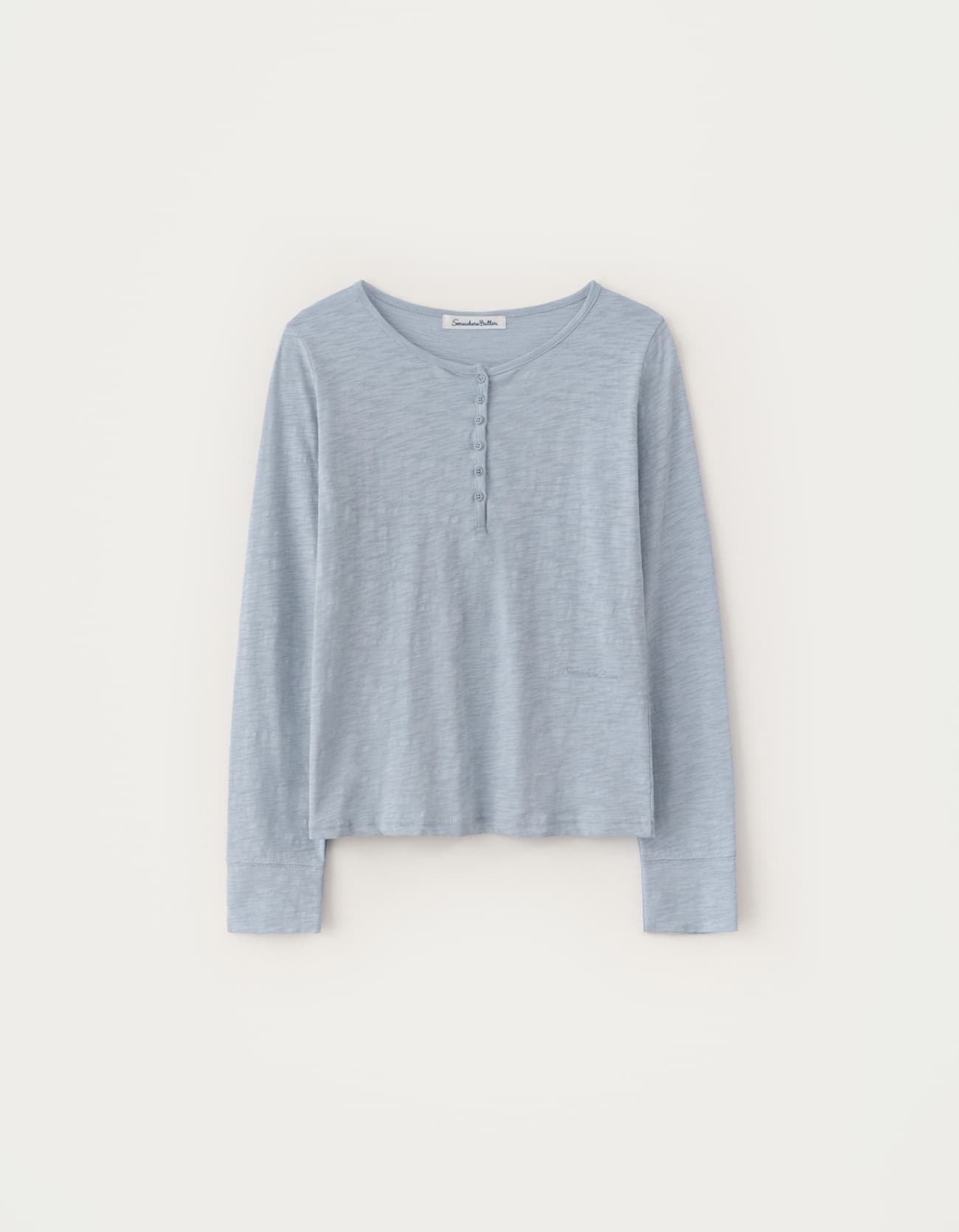 Slub Henley Long Top - Light Blue