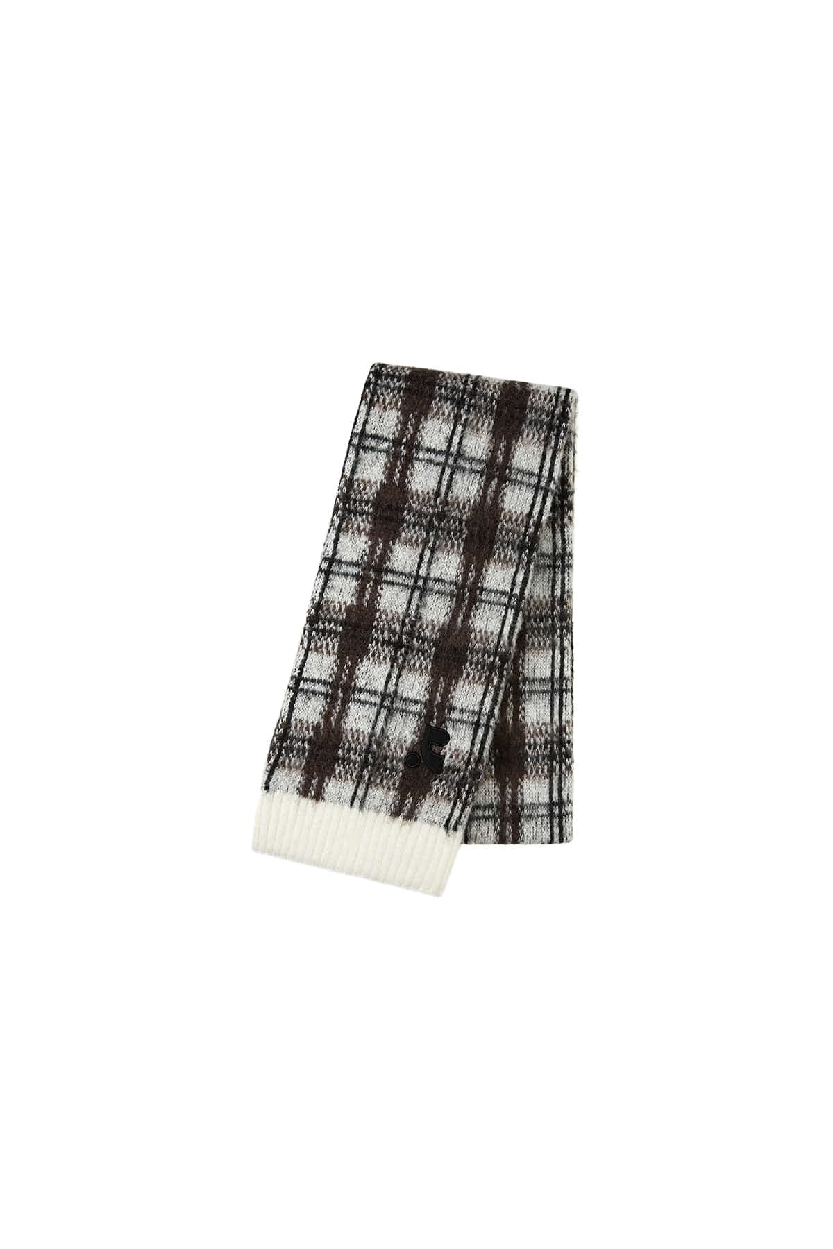 HAIRY CHECK KNIT MUFFLER - IVORY