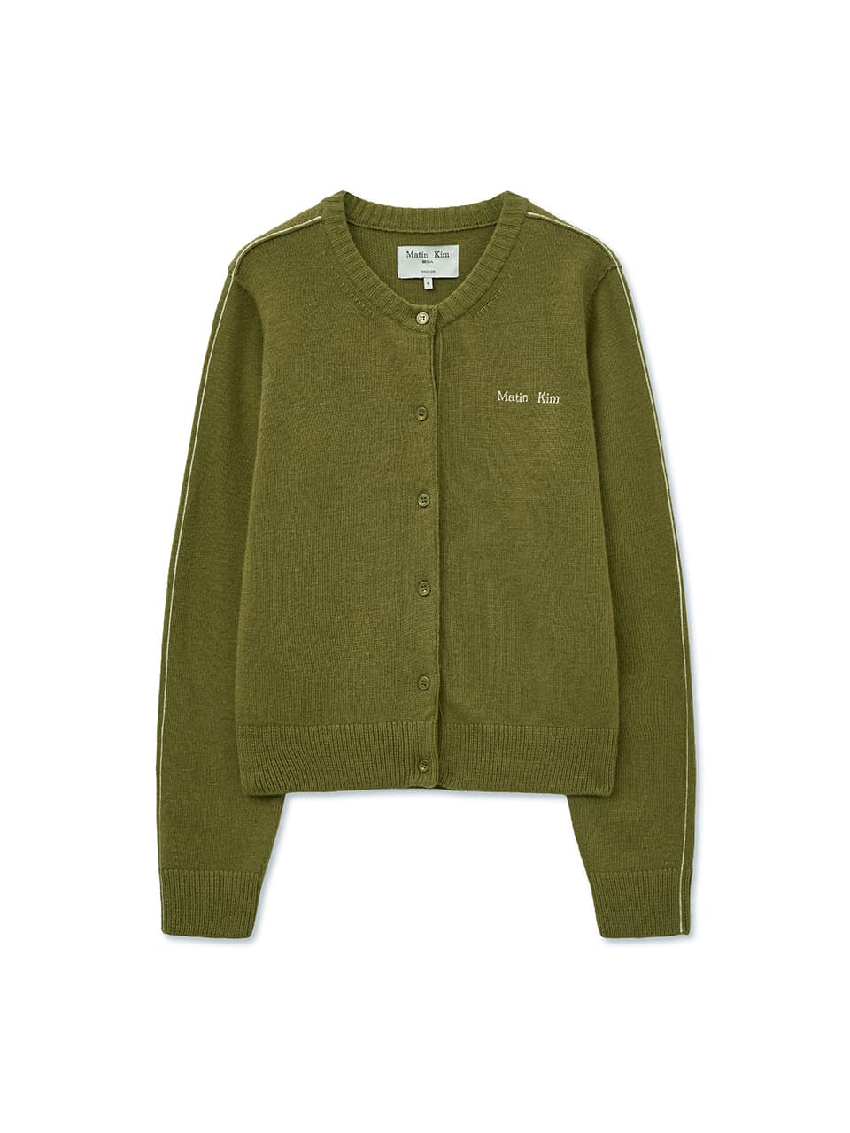 CASHMERE BLENDED ROUND KNIT CARDIGAN IN OLIVE