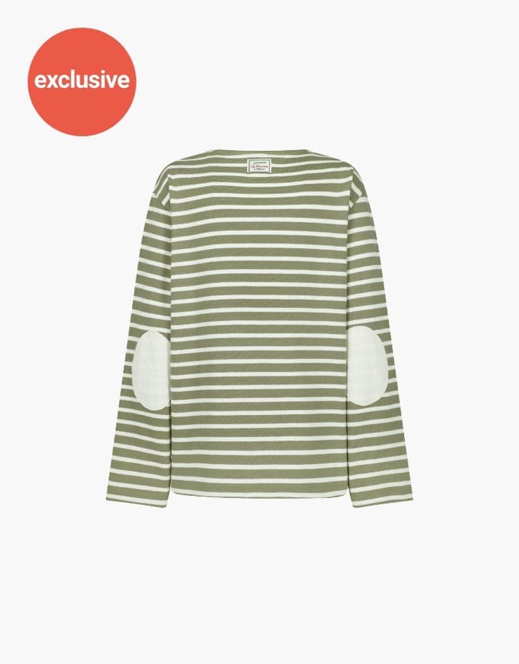 striped round neck t-shirt - khaki