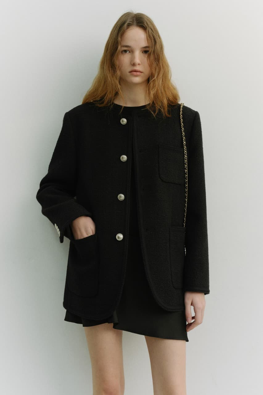 UNISEX COLLARLESS TWEED JACKET BLACK_UDJA6A109BK