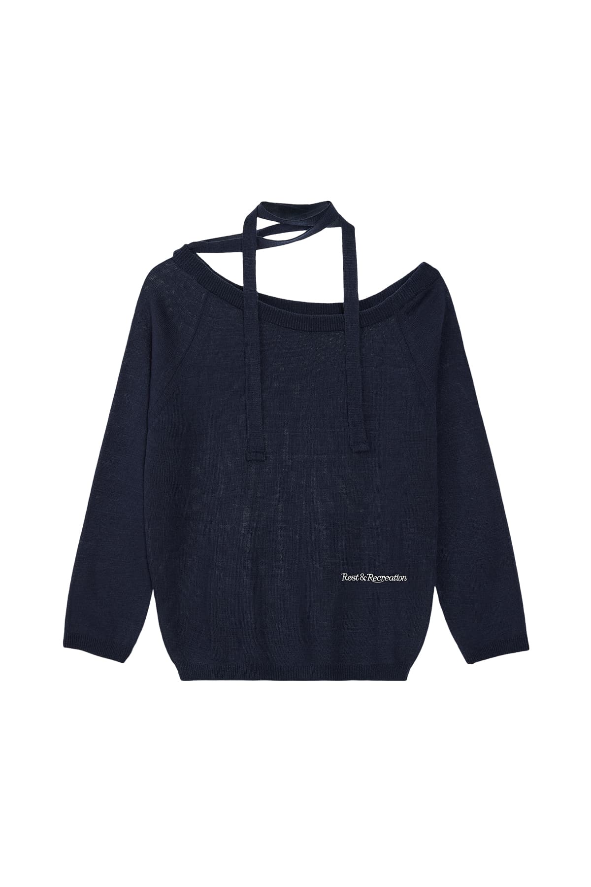 ONE-SHOULDER KNIT TOP - NAVY