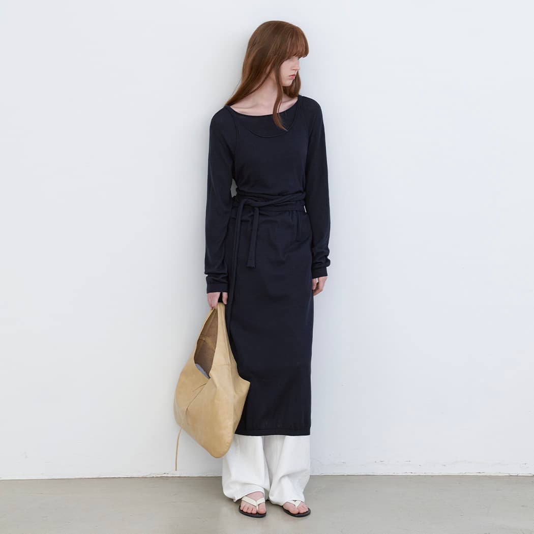 (OP-6316)STRAP LAYERD VEST & KNIT DRESS SET