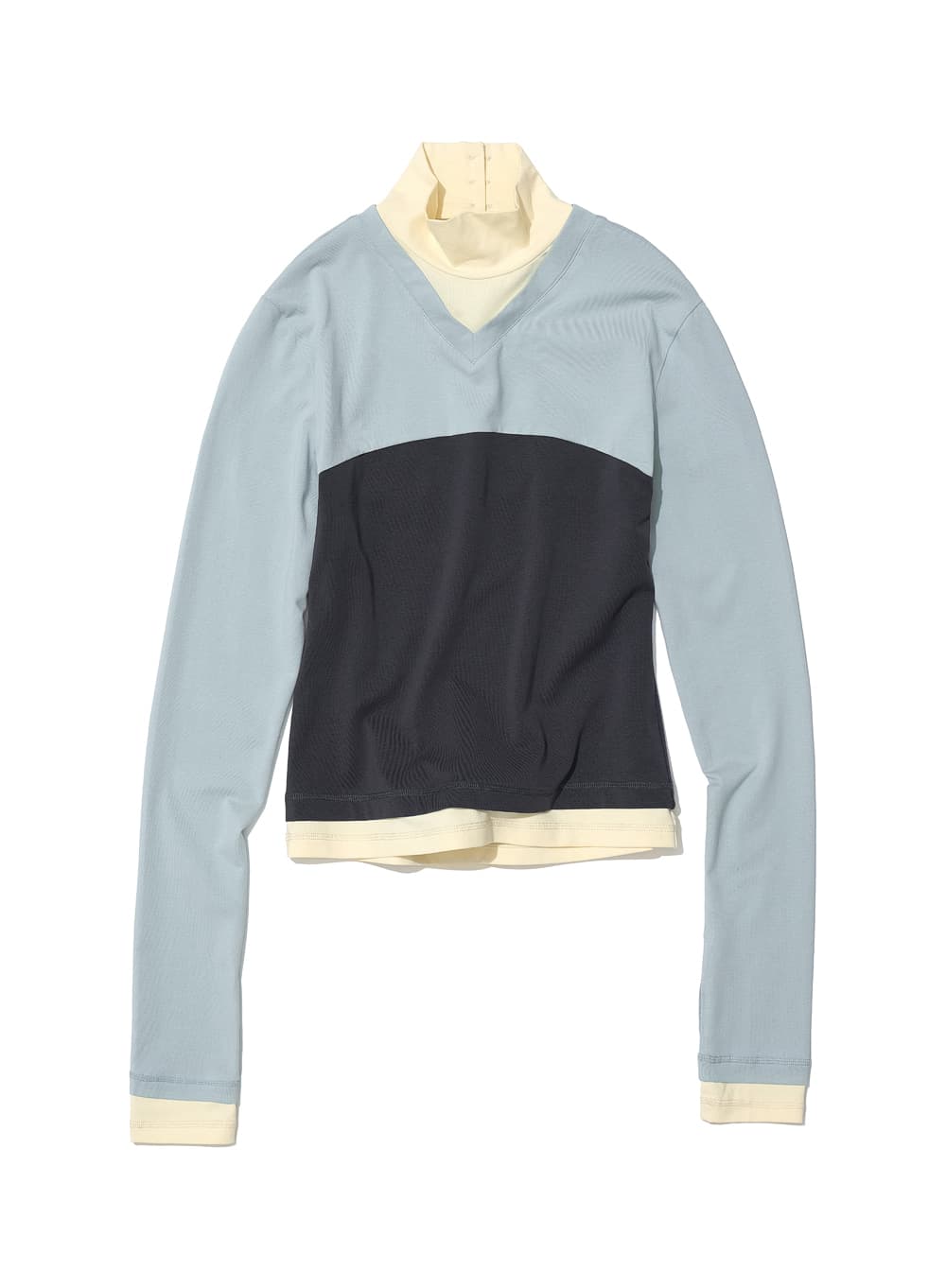 COLORBLOCK V-NECK LAYERED HIGH NECK TEE_IVORY