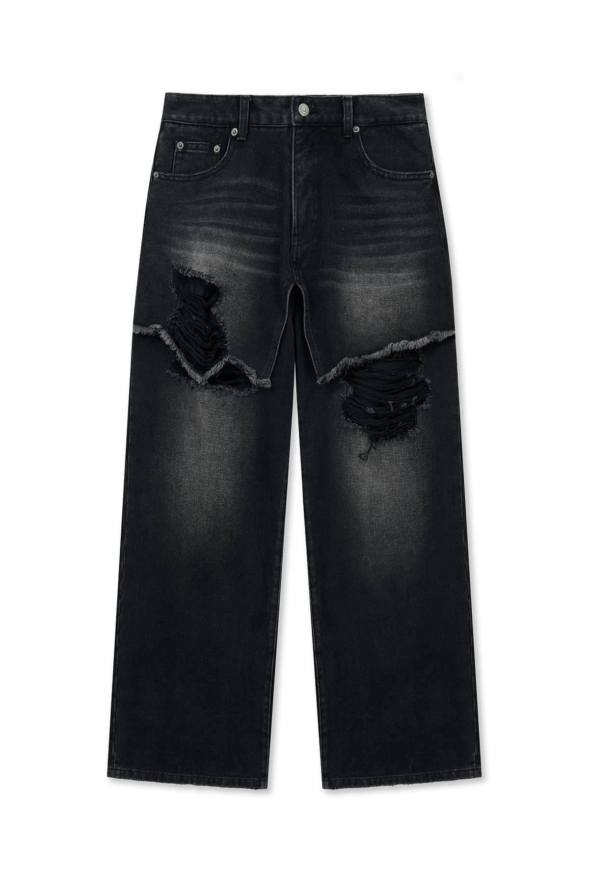 FRONT LAYERED DISTRESSED DENIM PANTS IN BLACK