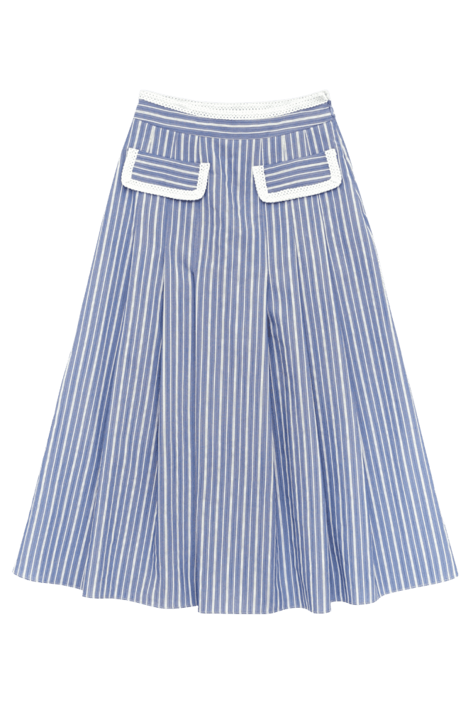 Coastal Stripe Lace-Trim Skirt (Blue)